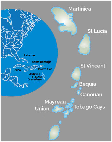 Mappa isole Grenadine